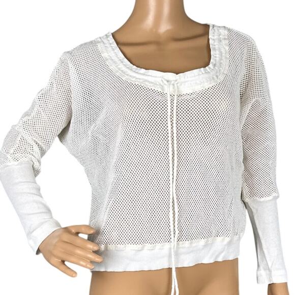 Johnny Was Pete & Greta Mesh Pullover Top Drawstring Collar Ivory SZ S Versatile - Picture 1 of 10